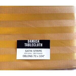 LINENS N THINGS Gold Satin Stripe Tablecloth Oblong 70X104 NEW